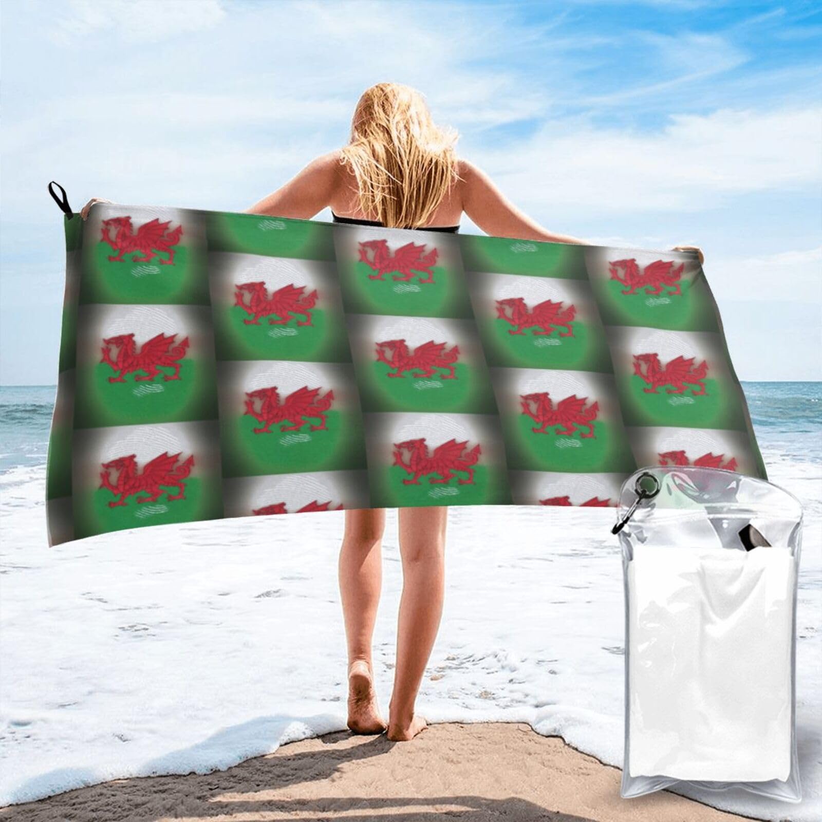 FHIZOAL Welsh Dragon Quick Dry Towel Microfibre Towel Super Absorbent Ultra Compact Gym Sports Beach Camping Travel
