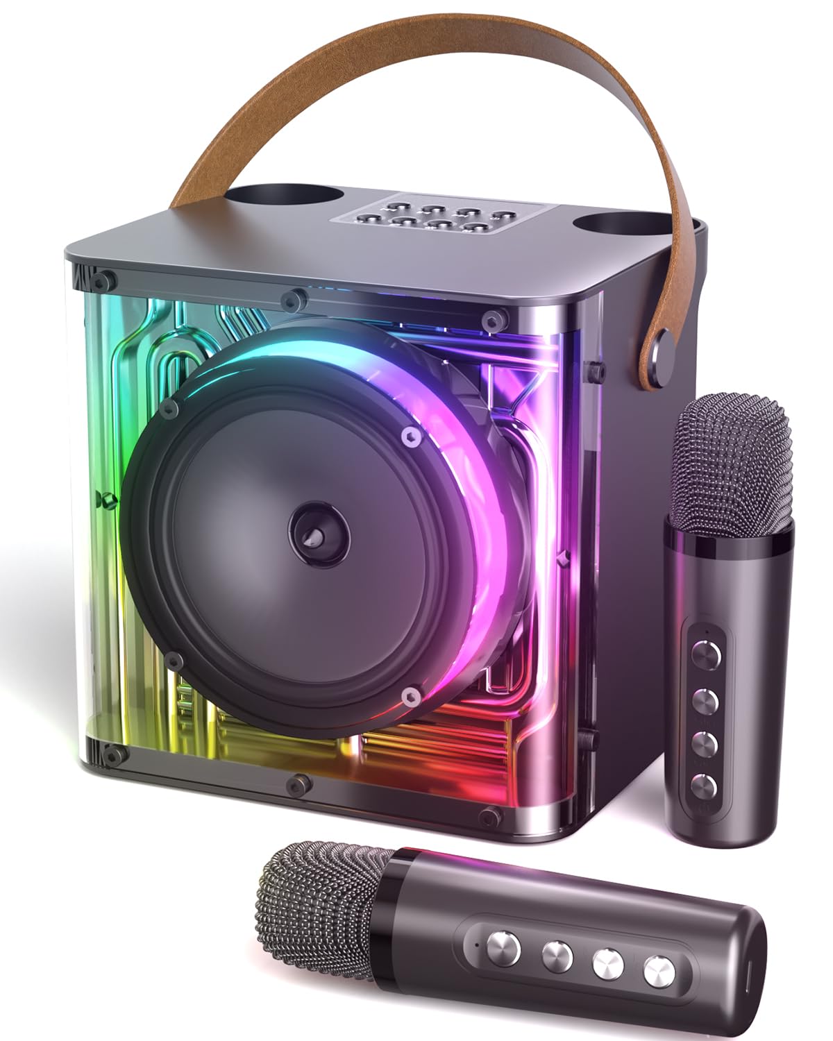 Karaoke Machine with Bluetooth Wireless Microphone for Adults - Outdoor Portable Singing Machine Battery, Home Loud Party Speaker Set, Music Player with 2 Mic: 12 Disco Lights, 6 Magic Voice, 4 Echo