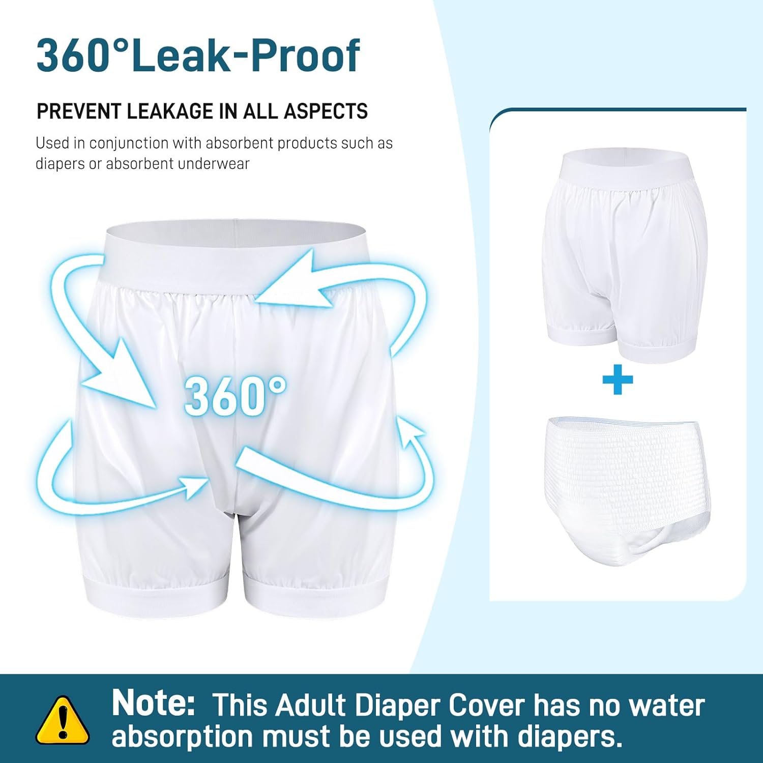 Carer Adult Diaper Cover Unisex Washable Incontinence Boxer Briefs Enclosed Elastic, Widened Waistband Design Leakproof Incontinence Underwear for Men Women Incontinence Supplies(X-Large) White XL