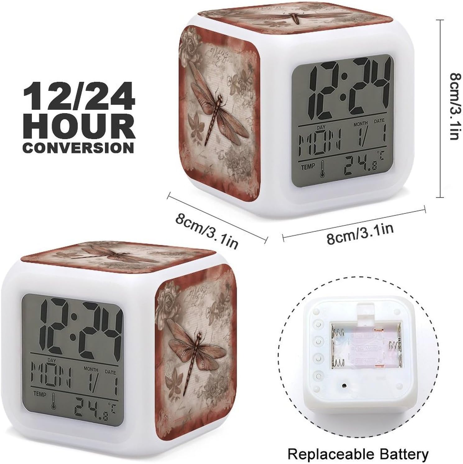 Dragonfly Bee Night Light Digital Alarm Clock for Bedrooms image 2