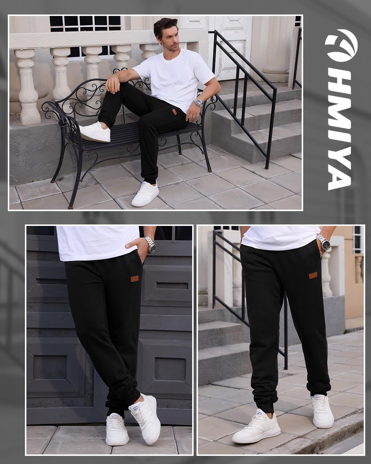 HMIYA Jogginghose Herren Baumwolle Trainingshose Sporthose Freizeithose Lang Hosen Klassische Sweathose mit Taschen Winter