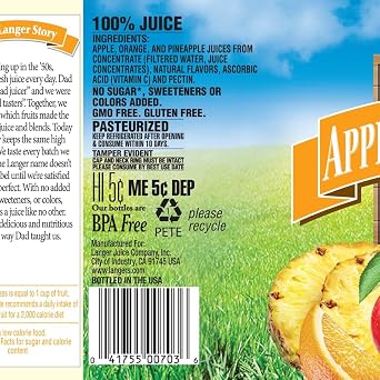 Langers 100% Apple Orange Pineapple Juice, 64 Fl Oz (Pack of 8)