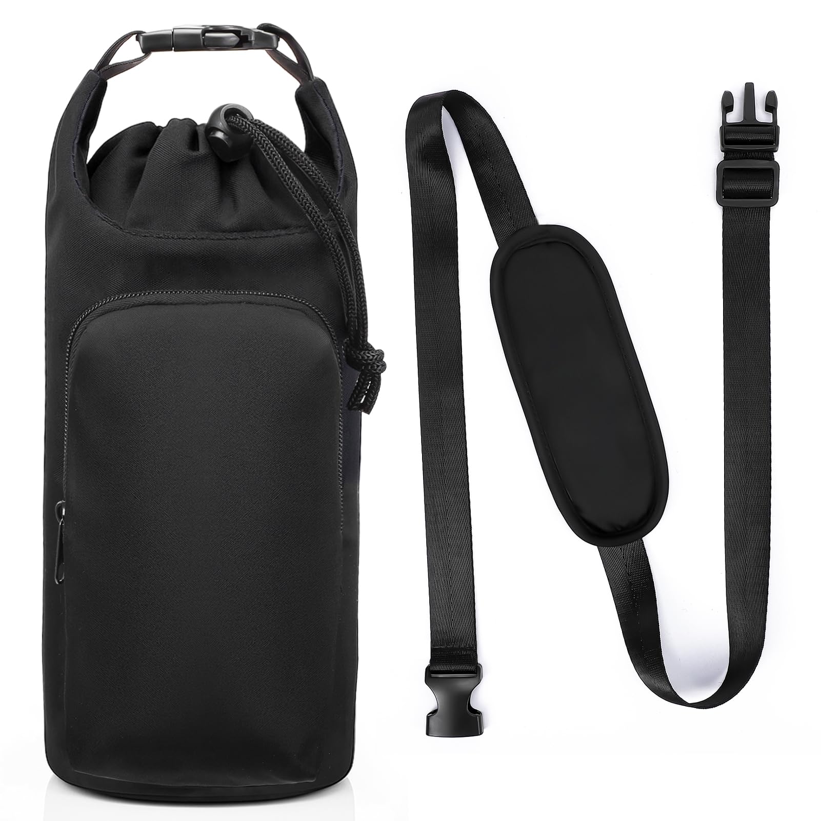 Meng Jiaran Water Bottle Carrier and Holder with Adjustable Shoulder Strap, Insulated Bag Fits 40oz Bottles,Waterproof Phone Pocket for Hiking Camping Travelling