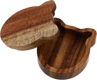Handmade Wooden Guitar Plectrum Case, Acacia Holder for Musicians | Brown Natural Grain Finish, Portable Carry Size, Practical Design, Music Lover Gift Display