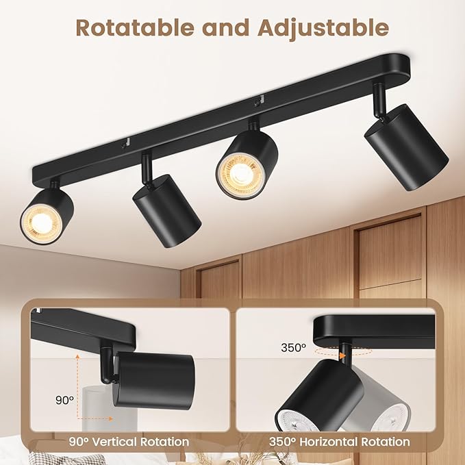 CandLuc Plafondspot, led, plafondspot, 4 lichtpunten, zwart, GU10, draaibaar, modern, voor woonkamer, slaapkamer, keuken, hal (zonder lampen) photo 3