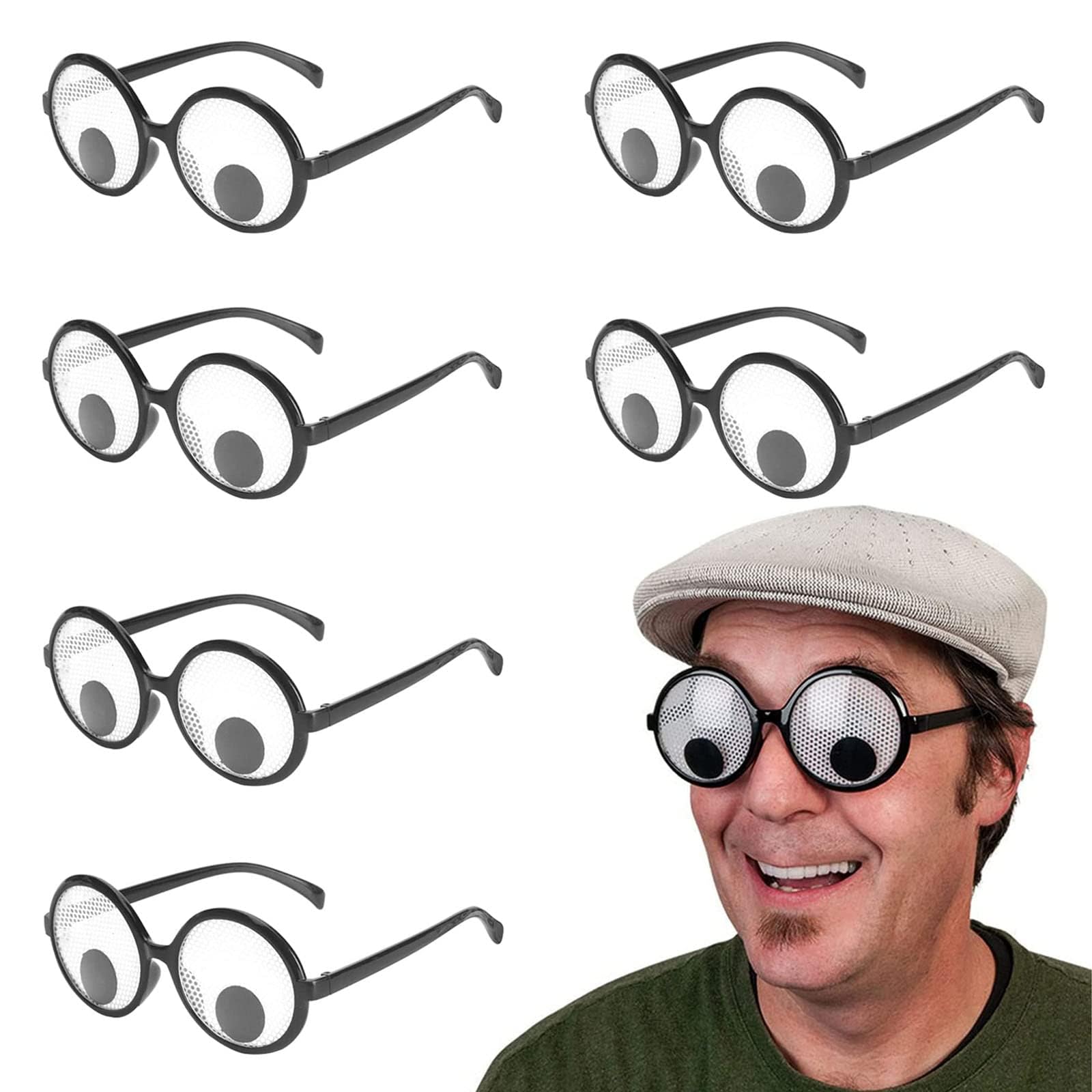 BOZILY 6Pcs Shaking Googly Eyes Glasses Giant Googly Eyewear Funny Shaking Eyes Glasses Funny Costume Accessories for Halloween Adults Kids Party Favors