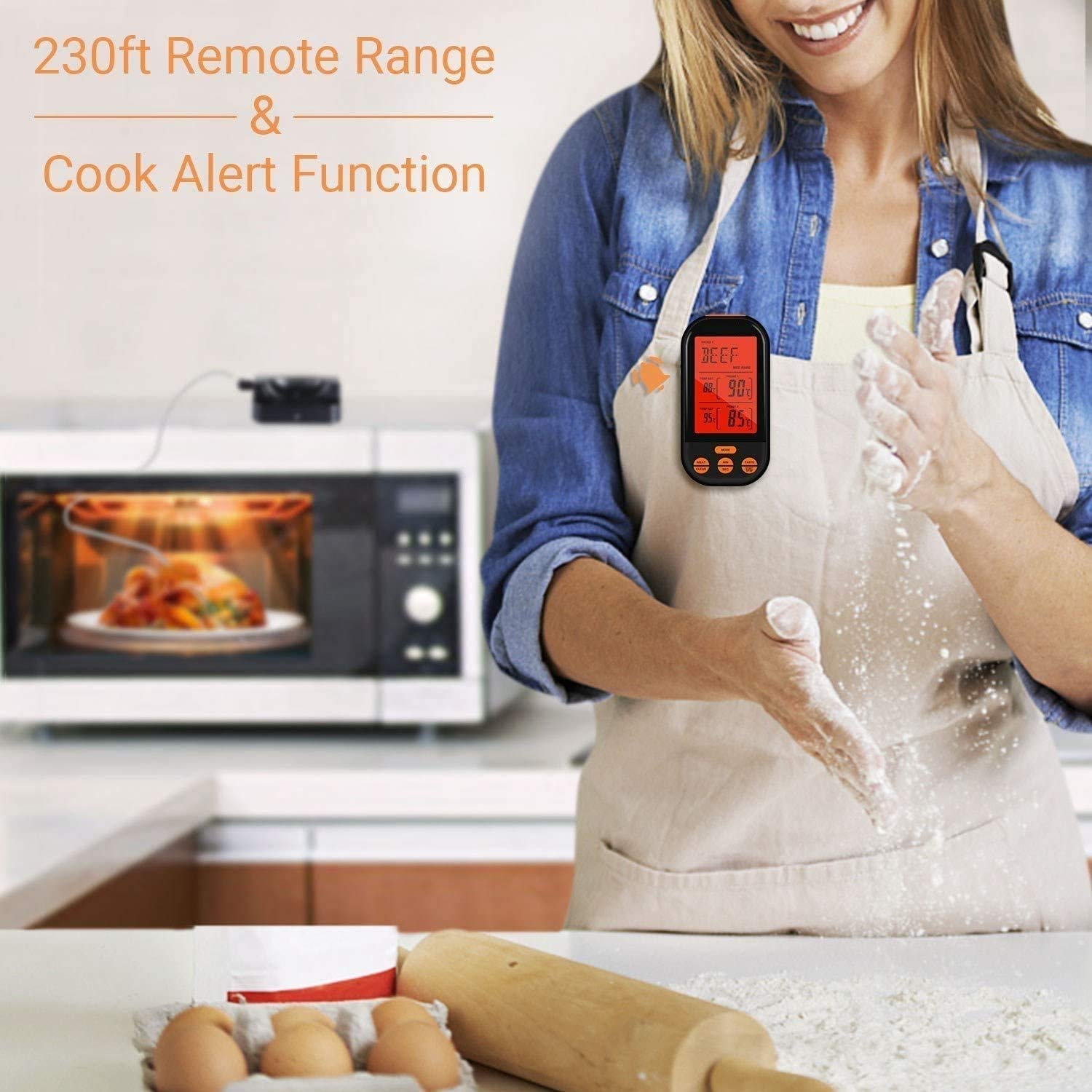 Termómetro de carne de cocción digital de doble sonda LCD grande LCD Luz de retroiluminación Termómetro de la parrilla para el fumador Horno de cocina BBQ, Termómetro de carne de cocción digital remot