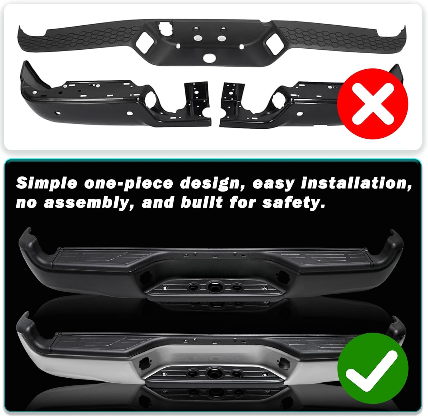 TUSDAR One Piece Rear Bumper Assembly Fits for 2005-2015 Toyota Tacoma 2nd Gen Back Step Bumper with Pads Brackets and License Plate Lights Chrome TO1103113