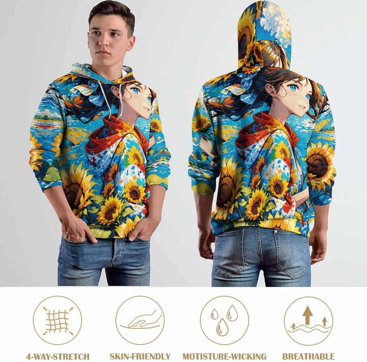 Dolphin Hoodies for Men Loose Cool Fit Hooded Sweatshirt