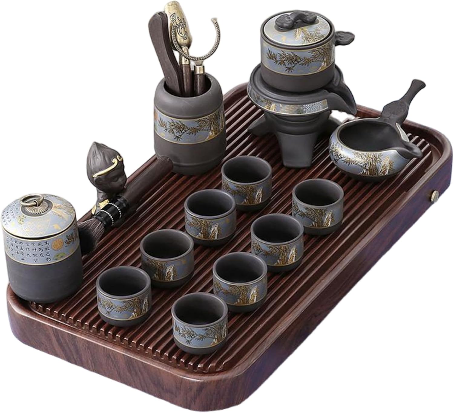 MOYEE 茶盘 Chinese Gongfu Tea Tray 茶具 Gongfu Tea Table Set Teapot Set 家用排水式干泡茶台高端 Solid Wood Tea Tray 实木茶托盘办公室茶海套装电木款 A155