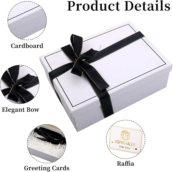 White Gift Box, Gift Box with Lid 25x18.5x8.8cm with Lids & Ribbon