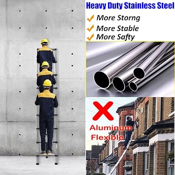 Telescopic Ladder, 2.6M Multi-Purpose Folding, Stainless Steel, Max Load 150kg/330lb