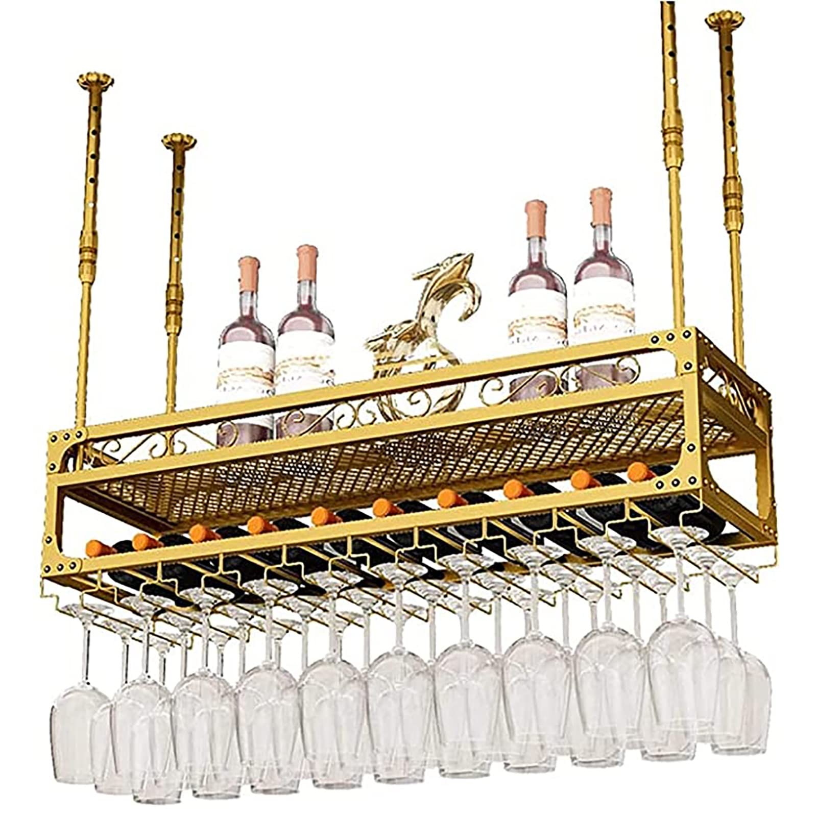 Casier à vin en fer suspendu DASHADAO avec porte-verres réglable en hauteur