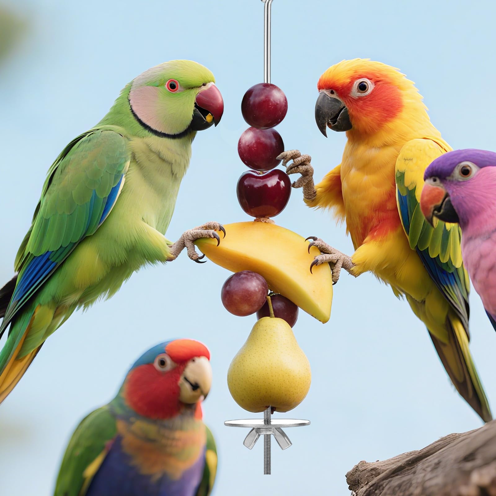 3 Pcs Stainless Steel Bird Cage Food Holder Parrot Fruit Vegetable Skewers Hanging Foraging Toy Bird Treats Skewer for Macaws, Budgerigars, Small Parrots (3 Sizes) - image 5