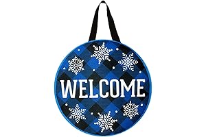 Checkered Snowflakes Burlap Winter Snowman Door Hanger with Embroidered Details, 13" x 20"