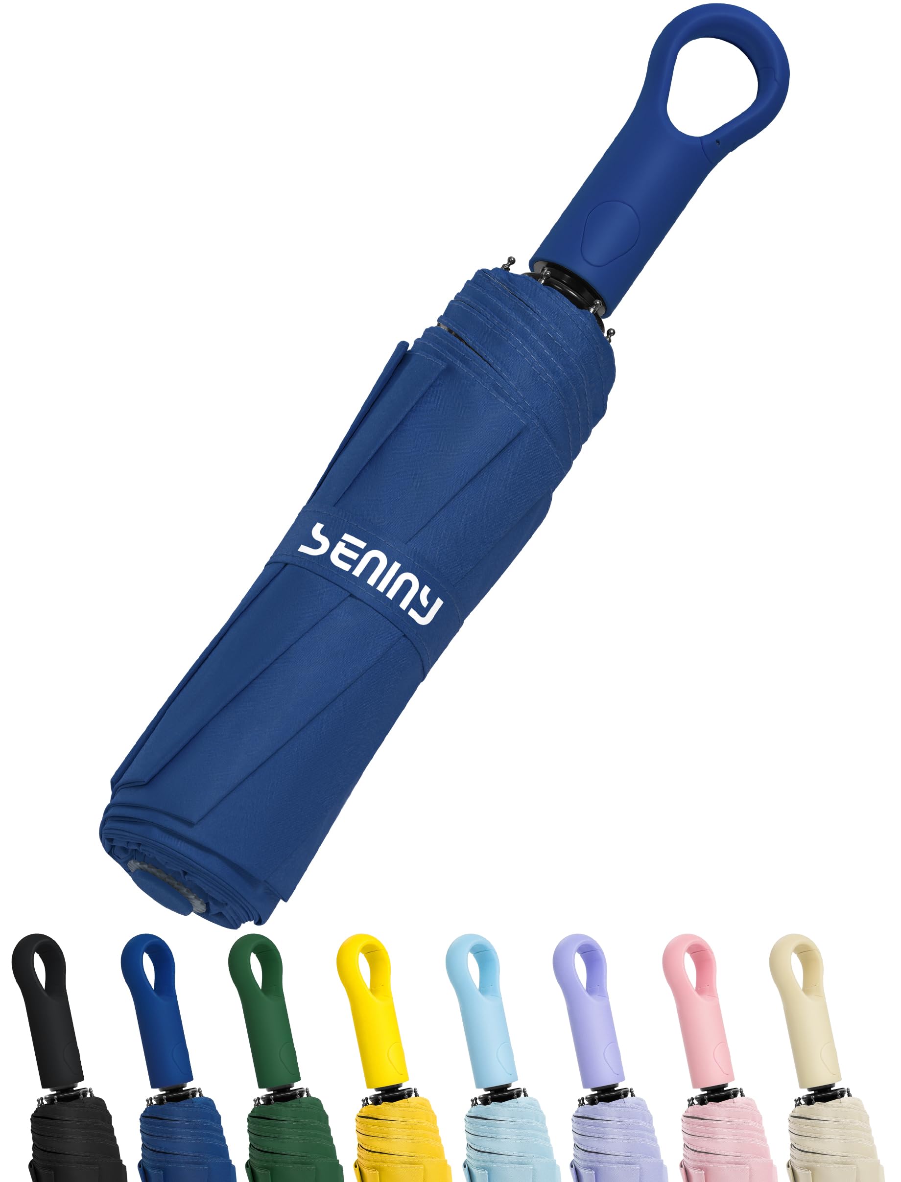 Seniny Mini Travel Umbrella with Case, Compact Pocket Size UV Sun & Rain Prussian Blue