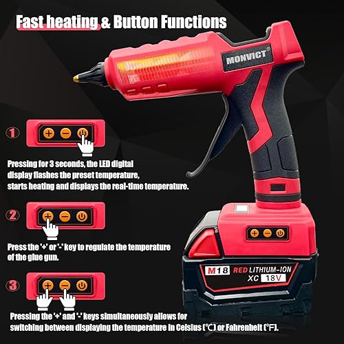 Vista 22 de Pistola de pegamento caliente de tamaño completo, pistolas de pegamento MONVICT de 120 W y 80 W, pistola de pegamento industrial grande de doble
