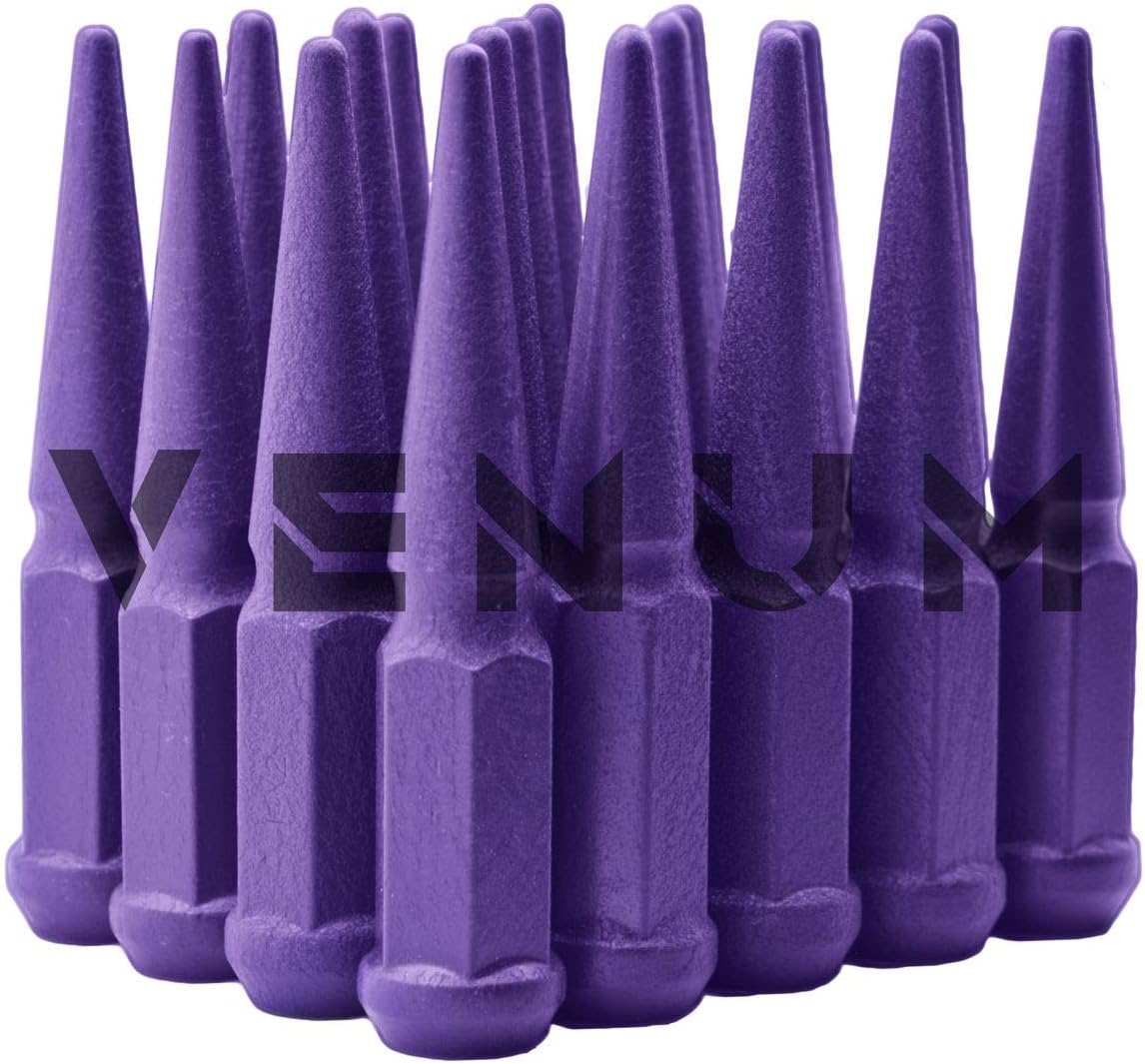 Venum wheel accessories 32 Pc M14x1.5 Wrinkle Purple Spike Lug Nuts - Powder Coated - 4.5" Tall Compatible with RAM 2012-2020 Truck 2500 3500 Dually HD 8 Lug W/Aftermarket Wheels