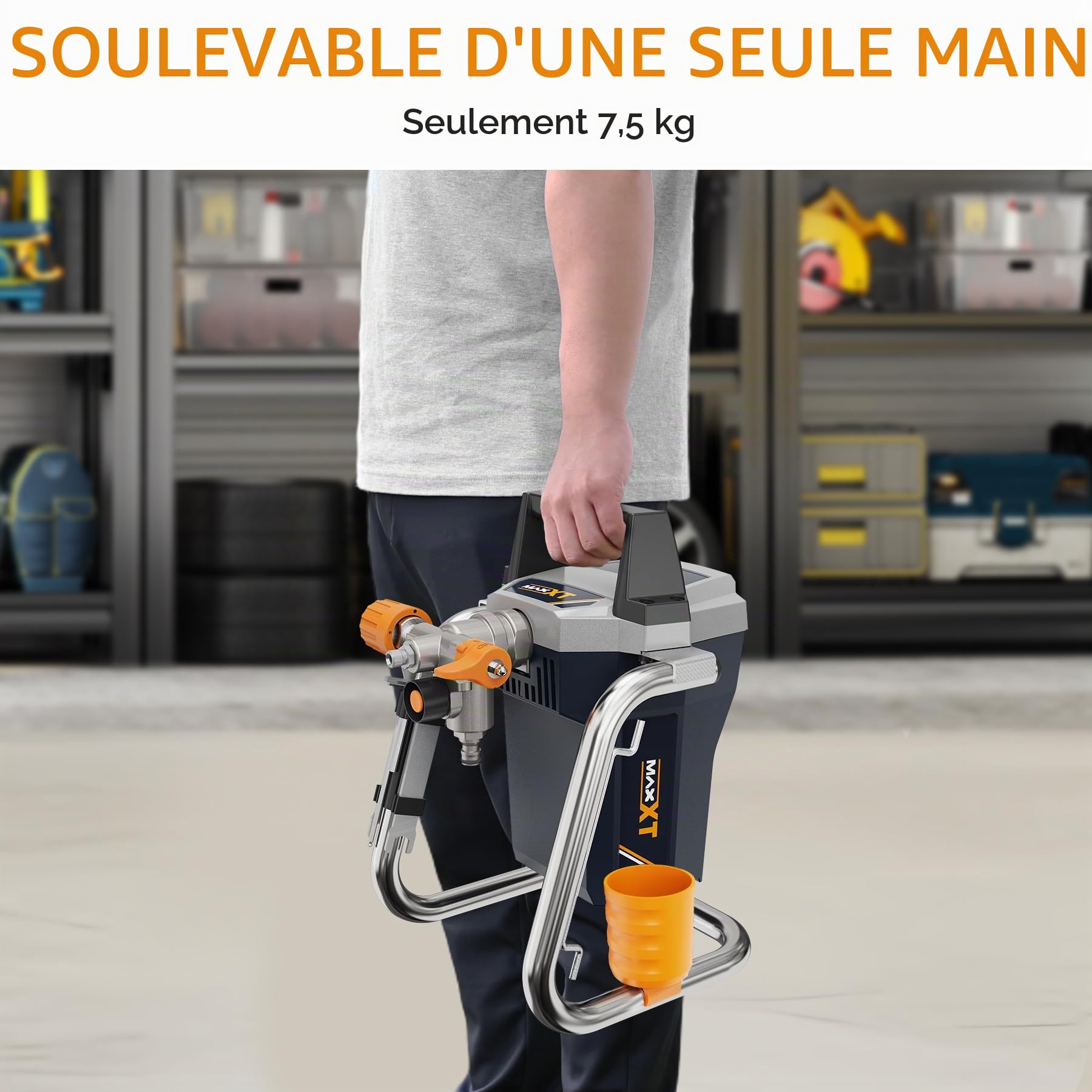 MAXXT Pulvérisateur de Peinture Airless Électrique 1300W, Pistolet de Pulvérisation pour Clôtures, Jardin, Meubles, Murs et Portes, Bricolage DIY, Grau， Orange， Schwarz