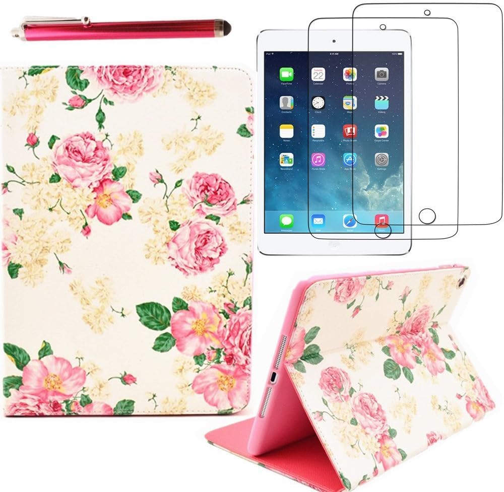 Tablet Accessories Set 4IN1 For Samsung Galaxy Note 8.0 inch GT - N5100 N5110 Android Tablet 1x Peony Premium Leather Smart Cover Protector + 2 x Screen Guard Protector + 1x Stylus pen touch screen imitation leather Synthetic Artificial Skin sleeve protection silicone TPU Bumper Case Shell with stand - Pink Pink Rose White Green Book Briefcase