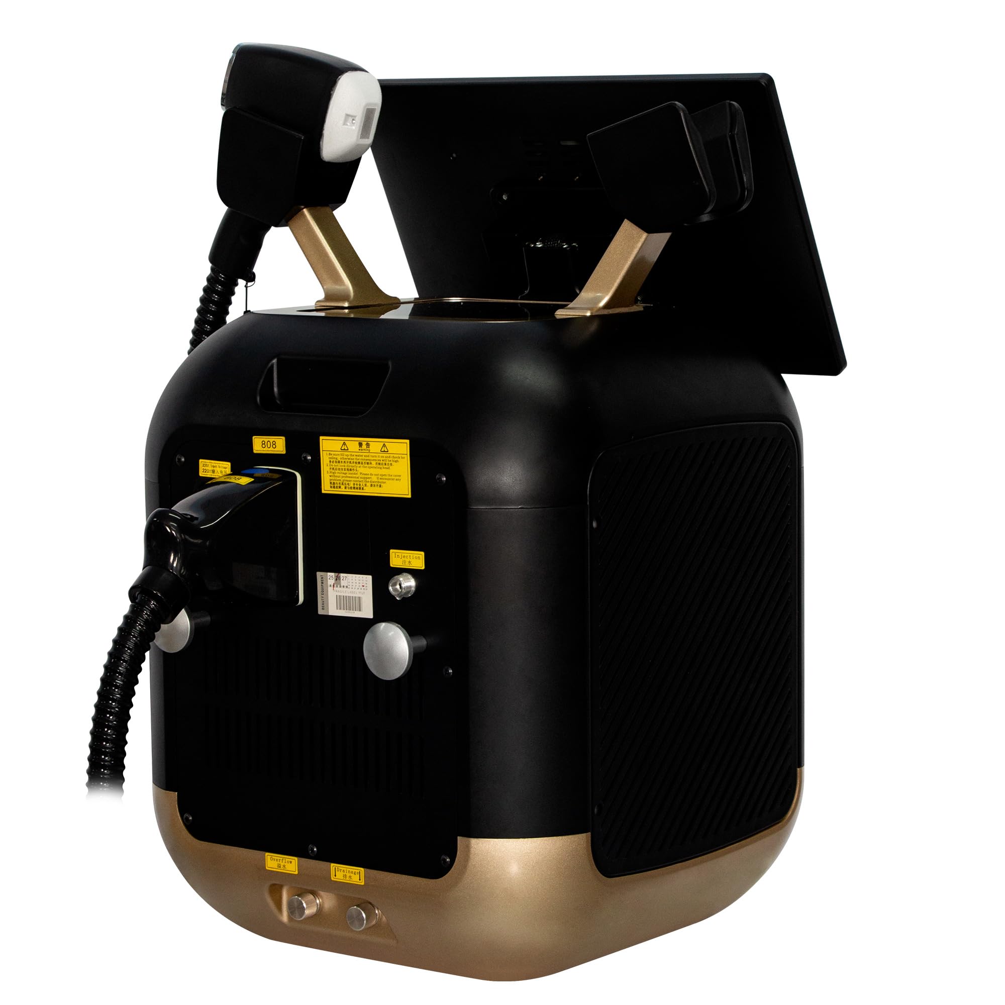 10 barre Apparecchio laser a diodi per la rimozione dei peli 755/808/940/1064 nm | Epilazione indolore adatta a tutto il corpo per uso domestico o professionale Nero e oro