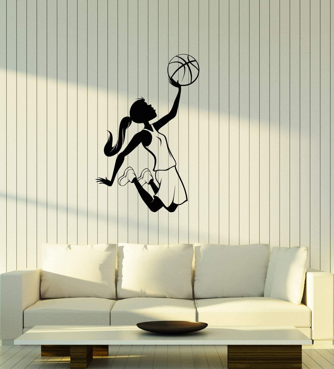 Vinyl Wall Decal Teen Girl Basketball Player Sports Kids Room Interior Stickers Mural Large Decor (ig5847) Black