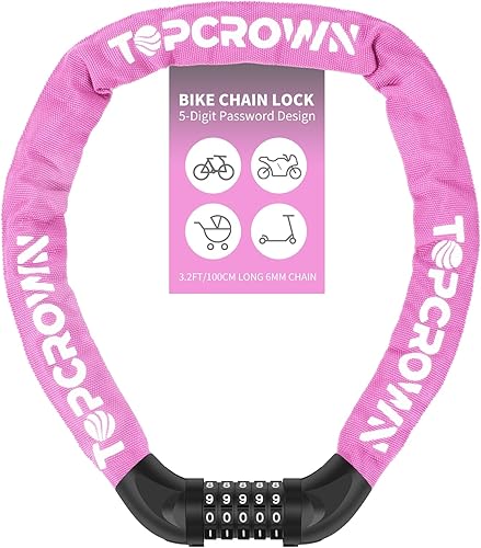 Miniatura 16 de Candado de cadena de bicicleta de 3.2 pies de largo, alta seguridad, resistente, antirrobo, combinación de 5 dígitos, cerradura de bicicleta sin