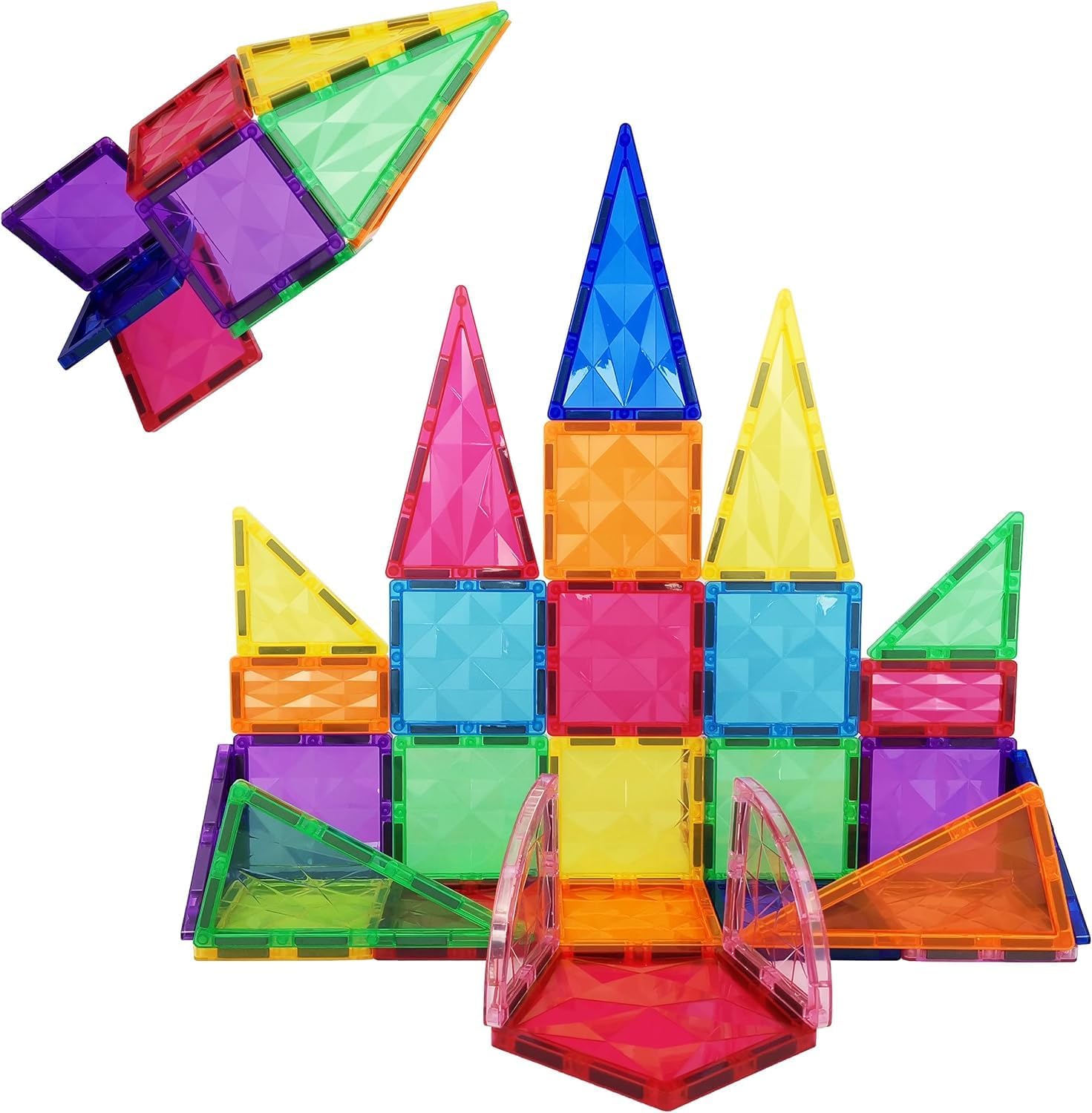 PicassoTiles Magnetic Tiles Building Block Construction Toy Set Prism Magnet Tile Blocks STEM STEAM Learning Kit Early Education Builder Playset Toys for Children Toddler Boy Girl Age 3+ PT41