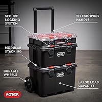 Vista 2 de Keter Stack-n-Roll Organizador Modular de Herramientas para Almacenamiento en Garaje y Bricolaje, Sistema de Caja de Herramientas Rodante de Resina