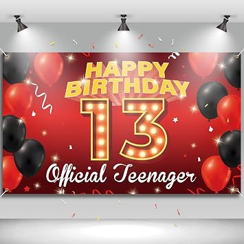 13th Birthday Decorations for Boys Girls, Happy 13th Birthday Backdrop Banner, Official Teenager Birthday Photo Booth Props Red, 13 Years Old Birthday Party Yard Sign Supplies, Fabric, Vicycaty