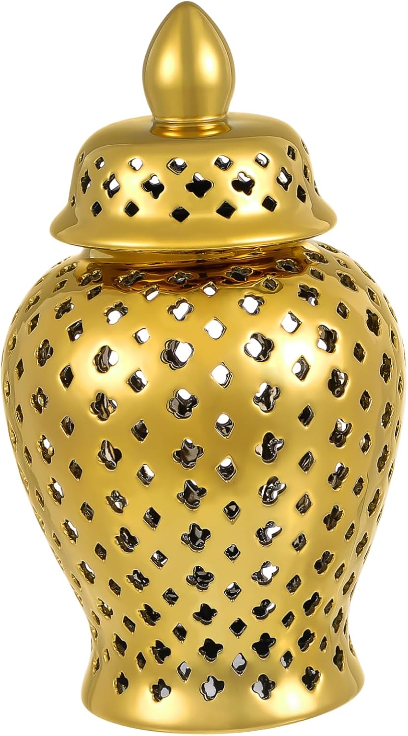 Vintage Ceramic Hollow Ginger Jar Vase Elegant Porcelain Flower Holder Decorative Planter for Home Living Wedding Display