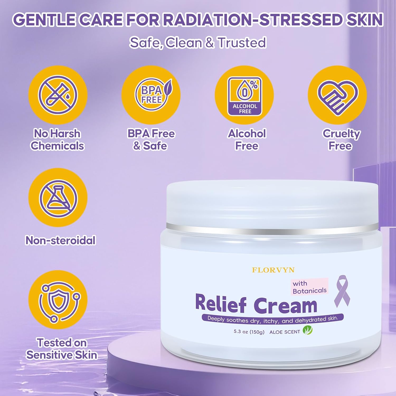 Radiation Burn Relief Cream, Soothing Moisture Cream for Sensitive Patients, Dry & Irritated Skin, Nourishing Hydration, Gentle Daily Skincare Cream for Calming Redness & Discomfort, Aloe Vera Scent