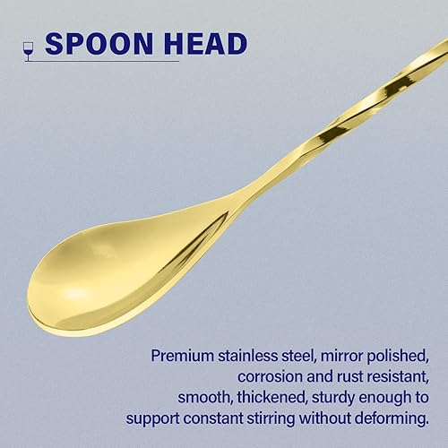 Miniatura 19 de BRIOUT - 2 cucharas de barra de 12 pulgadas, agitadores de mezcla de mango largo para bebida, cuchara coctelera de acero inoxidable, color oro rosa