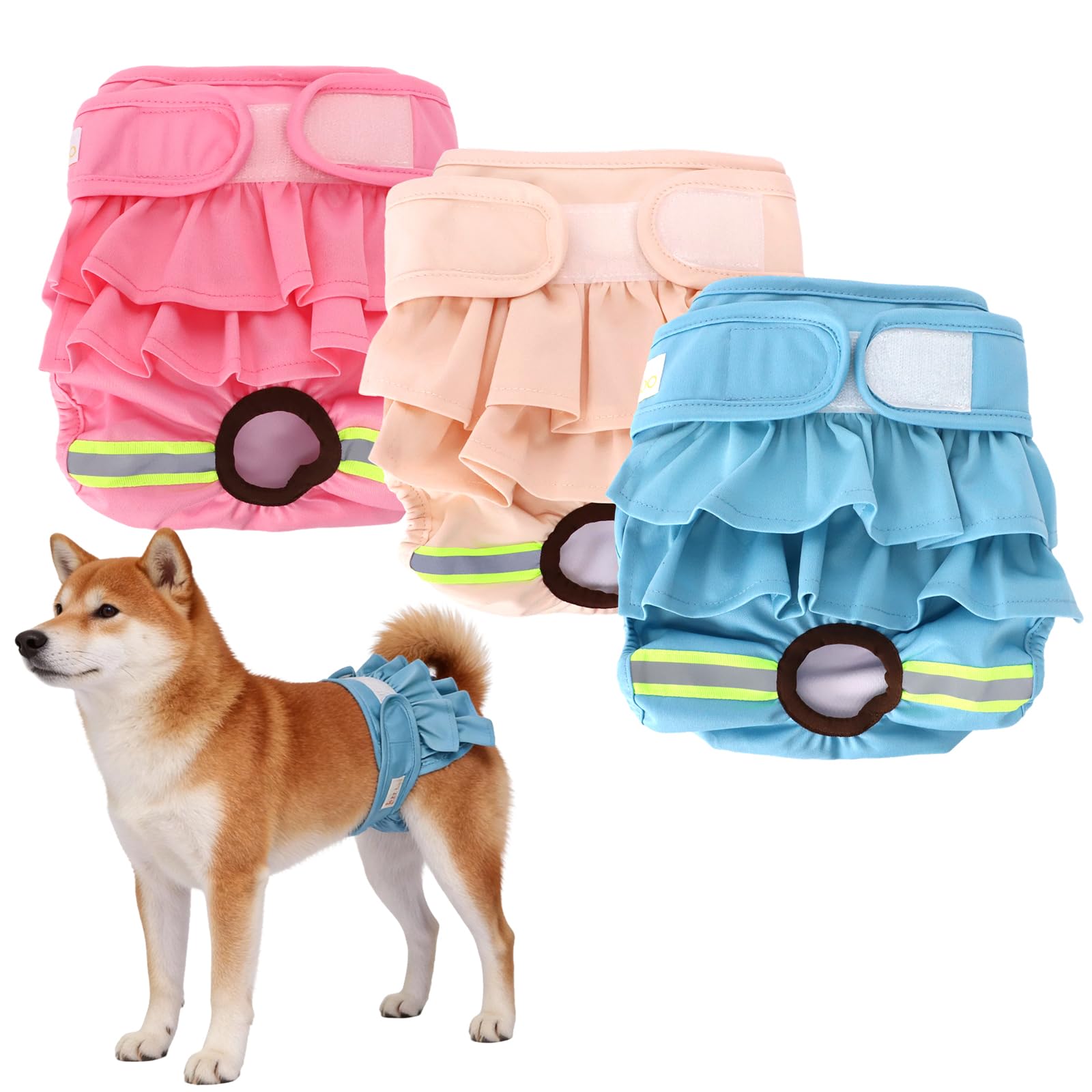 EOAMGO Dog Nappies Female - Comfortable Dog Period Pants,Puppy Diapers Knickers for Heat & Season (Yellow/Pink/Blue, XS, count, 3.0)