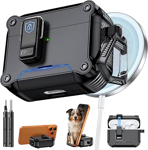 Inesore Funda compatible con AirPods Pro de 3 generación, bloqueo seguro y diseño de soporte para teléfono, compatible con MagSafe, cubierta segura