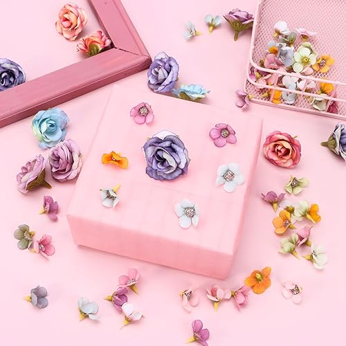 Miniatura 8 de TBoxBo 220 mini cabezas de flores, rosas artificiales con tallos, rosas de margarita multicolor, elegantes para bodas, ramos de flores, fiestas,