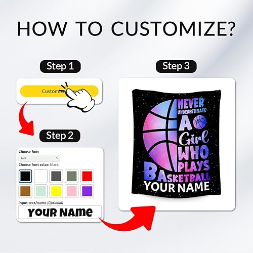 Miniatura 2 de Manta de baloncesto personalizada con nombre, manta deportiva de 50 x 60 pulgadas para niñas, mantas de felpa suave color morado para cama, sofá
