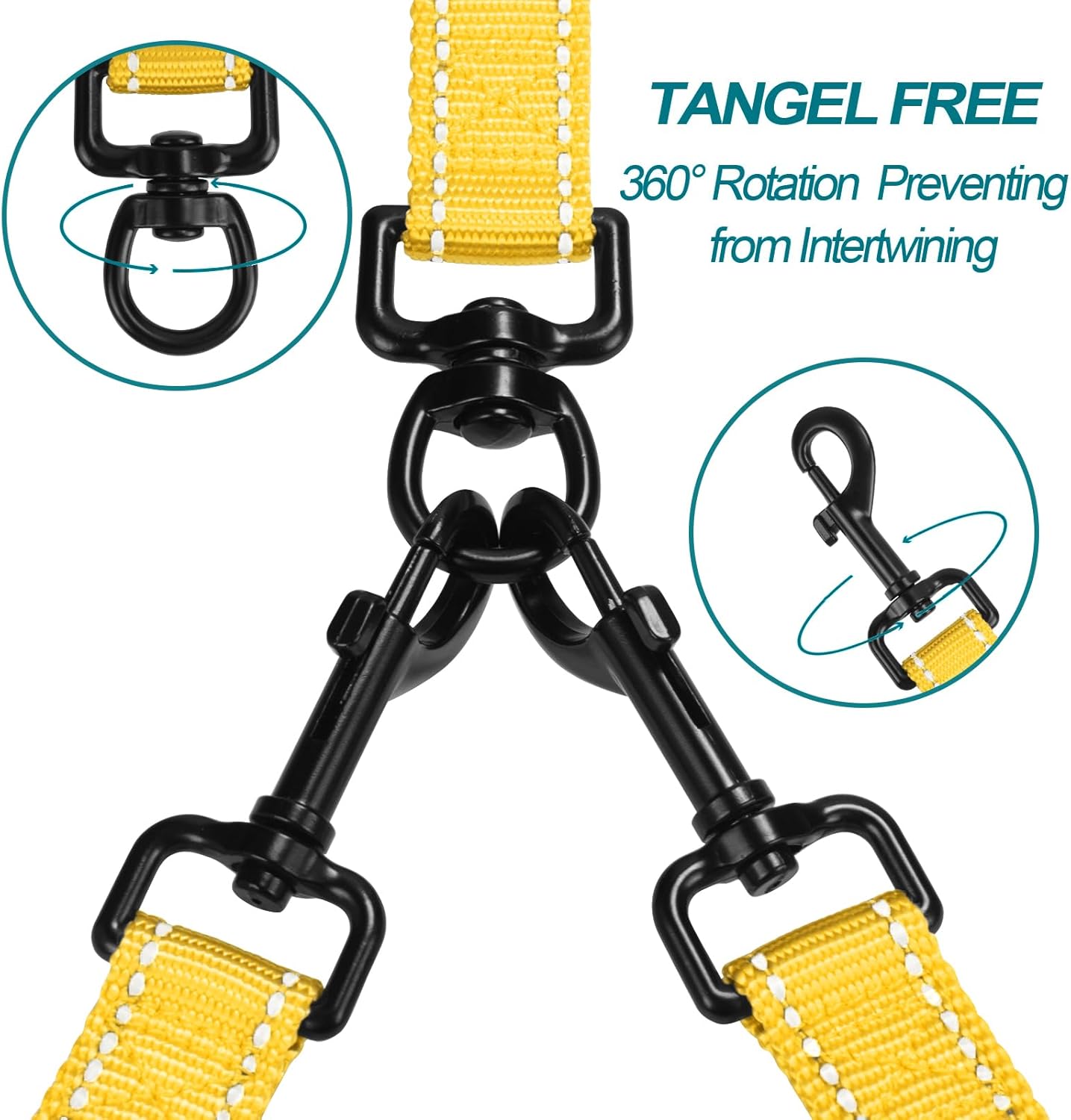 PetBonus Double Dog Leash, No Tangle Dual Leash and Waterproof Dog Collar Safety Clip