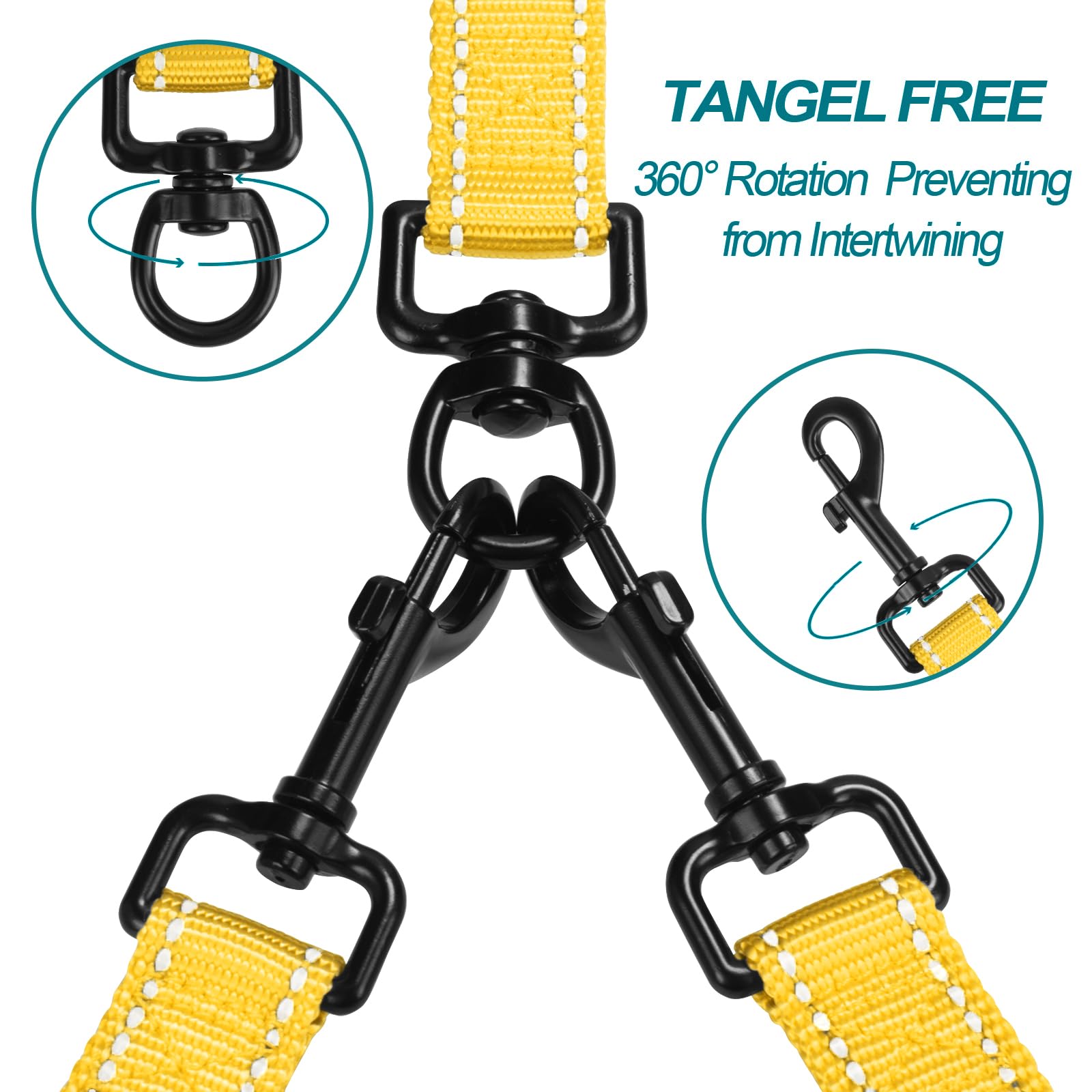 PetBonus Double Dog Leash, No Tangle Dual Leash, Reflective Walking Training Lead - Image 2