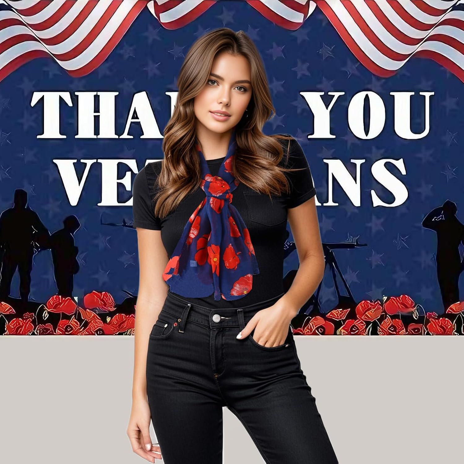GERINLY Red Poppy Flower Scarfs for Women Lightweight Florals Shawl Wraps Spring Travel Accessory Memorial Outfit