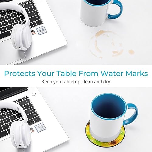 Miniatura 6 de Posavasos vintage con diseño de girasoles de acuarela, diseño de girasoles, discos de vinilo, aislados, redondos, tapetes, protección de mesa