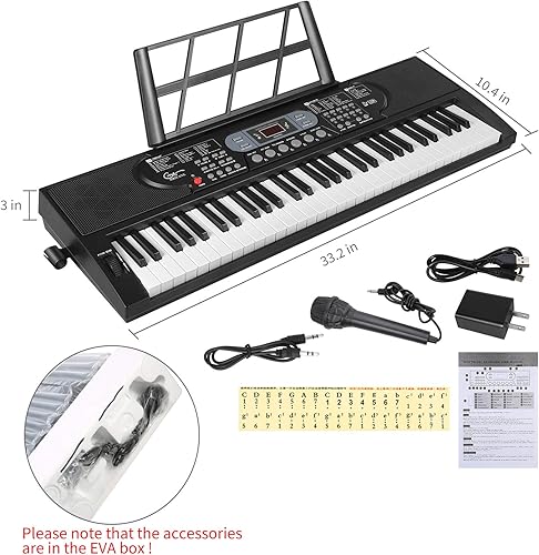 Miniatura 35 de Hricane Teclado de piano, 61 teclas, teclado electrónico para principiantes, teclado digital portátil de música, instrumento musical de educación