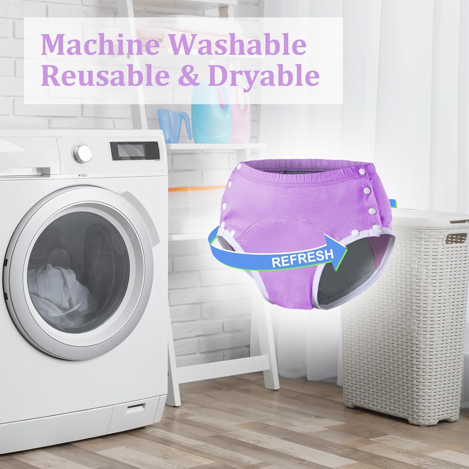 Timgle 8 Pcs Reusable Adult Diapers for Women Incontinence Adults Leak Proof Cotton Cloth Underwear Washable Absorbency Underpants Briefs Overnight Urinary Incontinence Underwear(Large) - Image 4