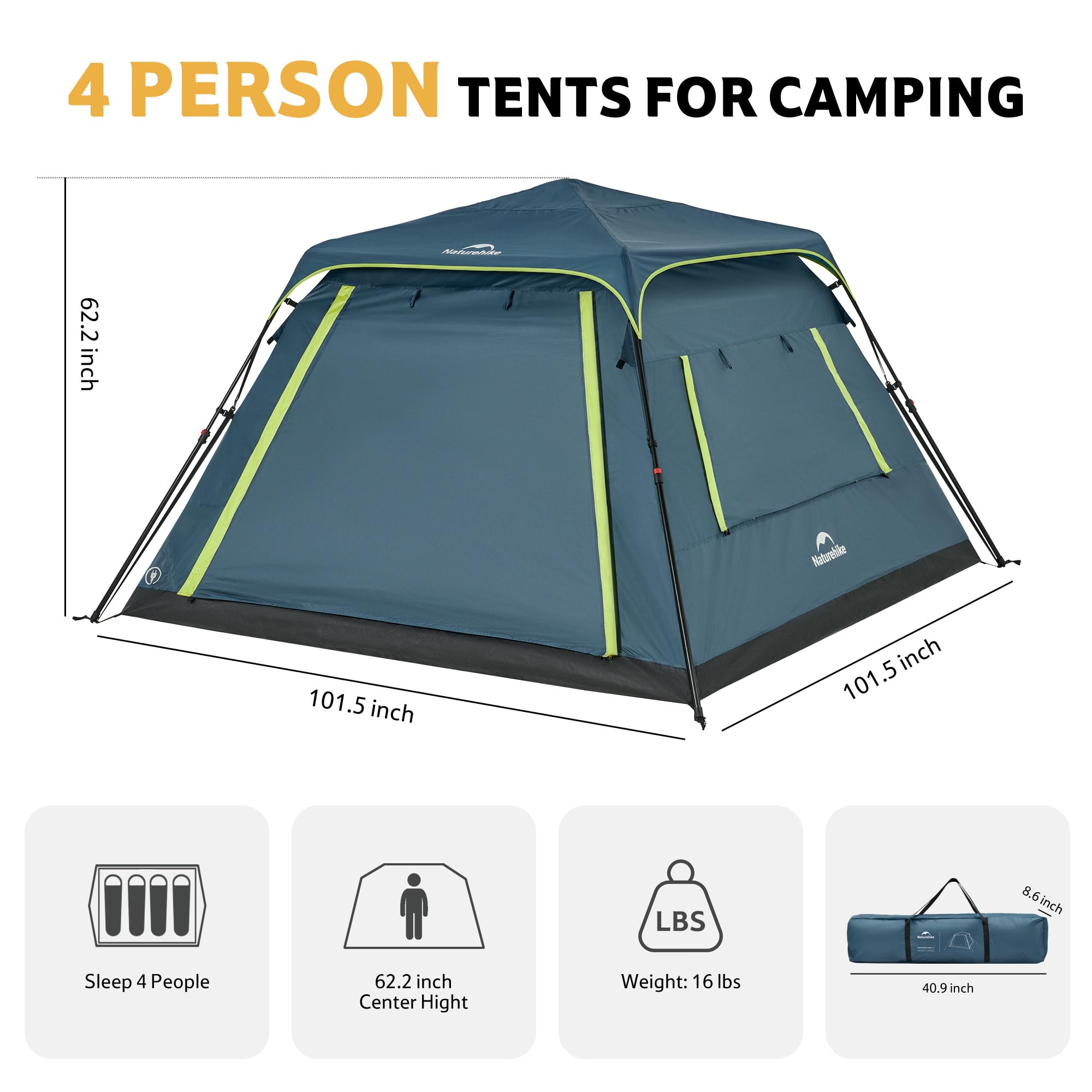 Cape Lite 4-6 Person Camping Tent, Easy Setup in Seconds Instant Cabin Tents for Family Camping & Hiking