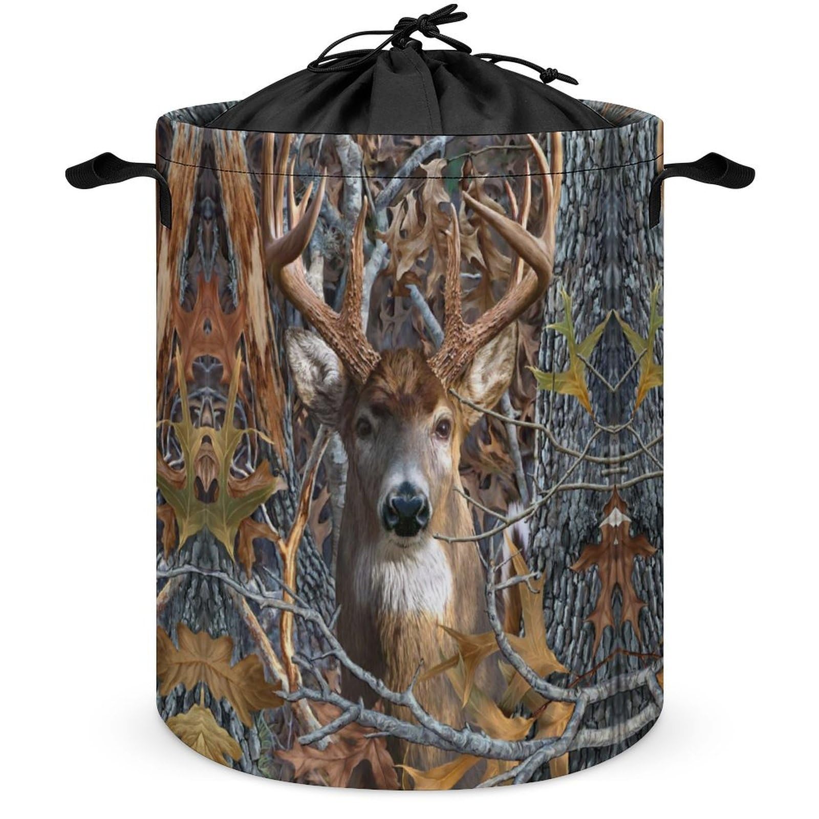 Qjjinxior Drawstring Laundry Hamper, Camo Buck Deer Laundry Basket, Washing Basket with Handle