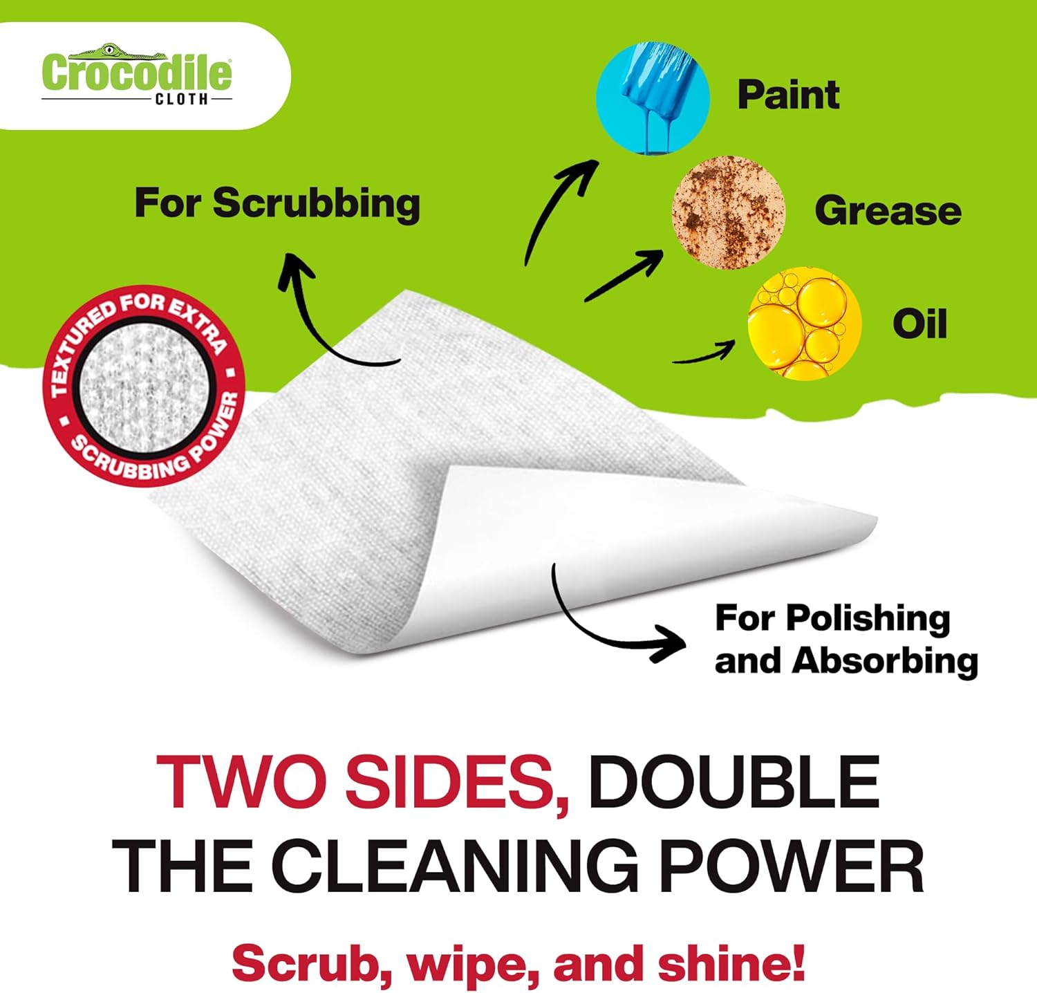 Crocodile Cloth PowerScrub - 80 Dual Surfaced Cloths, 10in X 15in. Large, Moist, Absorbent and Disposable Cleaning Cloths. Safe on Skin and Multiple Surfaces. (6500-080) 80 Count (Pack of 1) image 3 of 7 B09ZHBDZWX