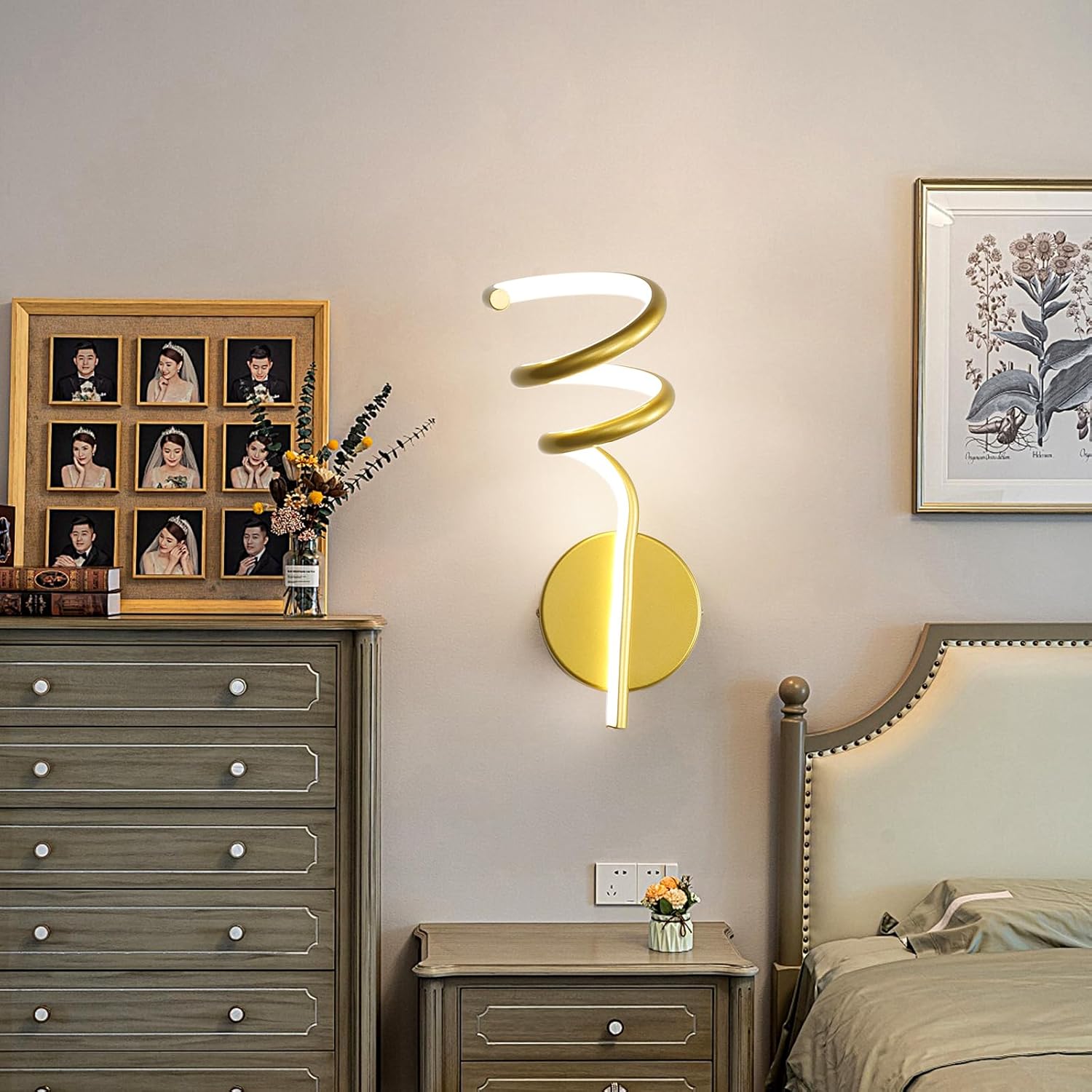 Wall Sconces, 40W LED Wall Lights,12.99" Modern Spiral Wall Lamp, Bedside Wall Lamps,3000K-6000K with Remote Control Wall Light Fixture for Stairs Living Room Bedroom Bathroom (Gold)