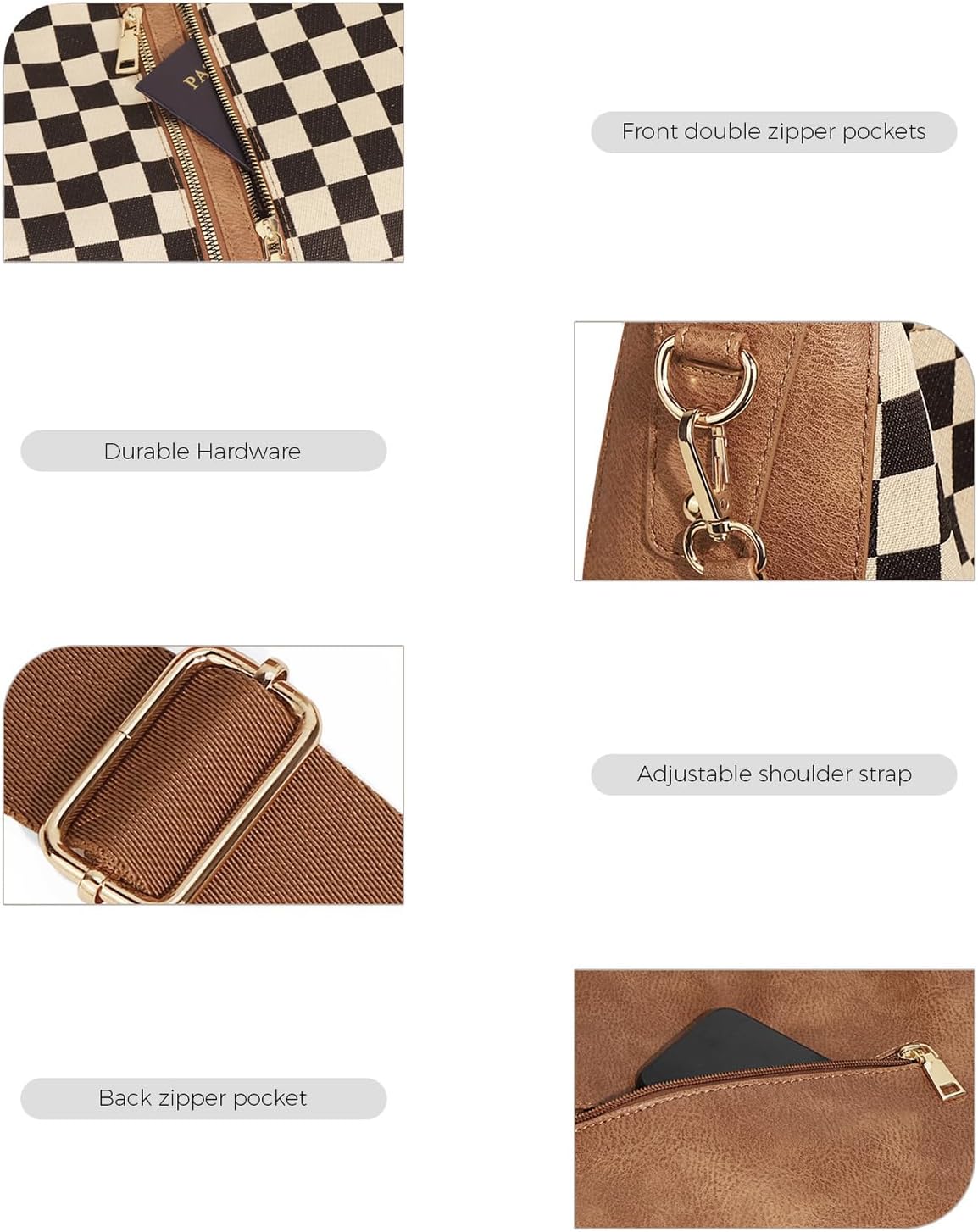 Dyalsa Checkered Hobo Purses for Women,Large Vintage Tote Shoulder Bag with Multiple Pockets