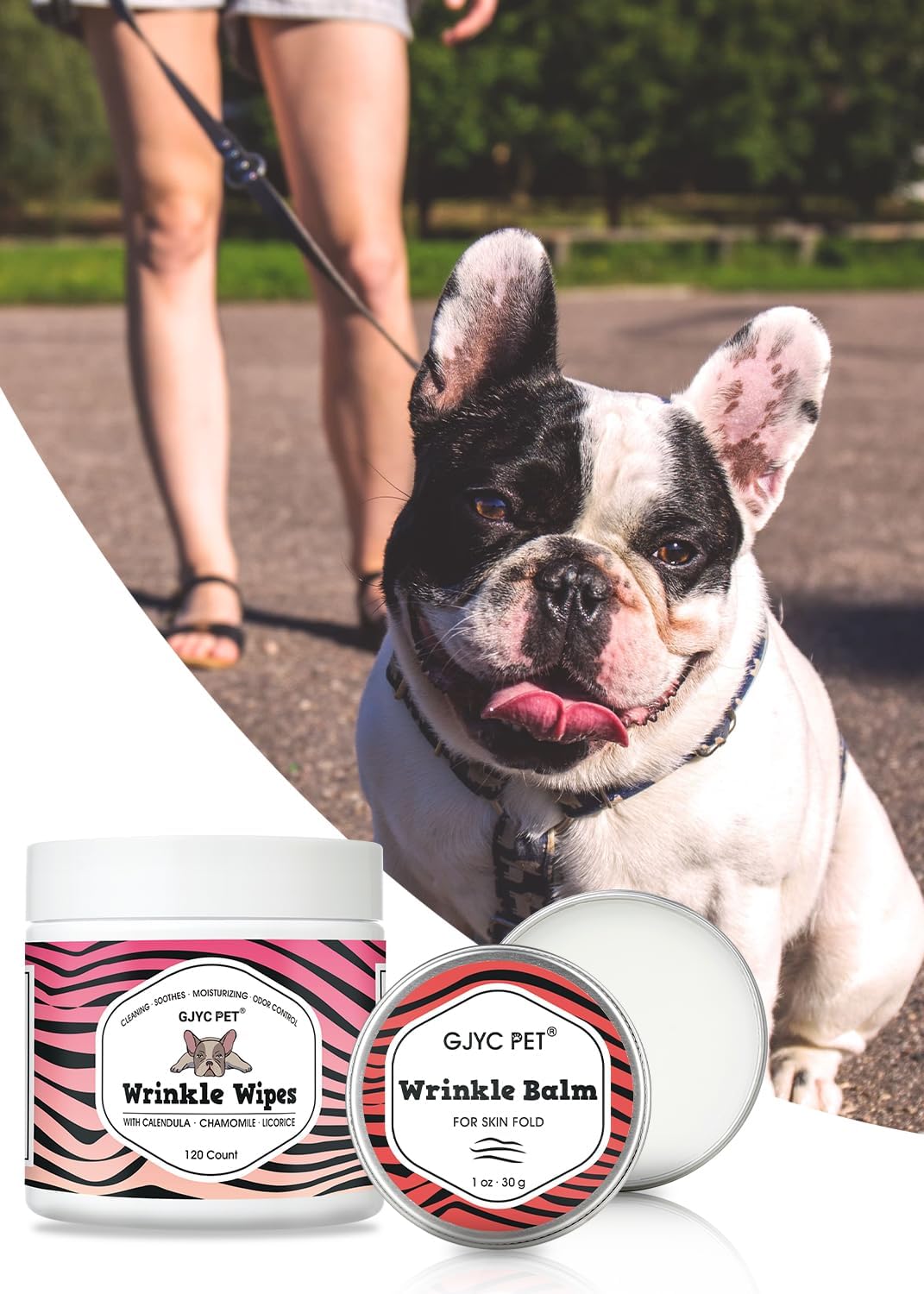 Chusteczki i Balsam na Zmarszczki dla Psów | Bulldog, French Bulldog, Pug, English Bulldog | Oczyszcza i Łagodzi Zmarszczki, Fałdy Skórne, Plamy Łzowe, Kieszonki Ogonowe i Łapy