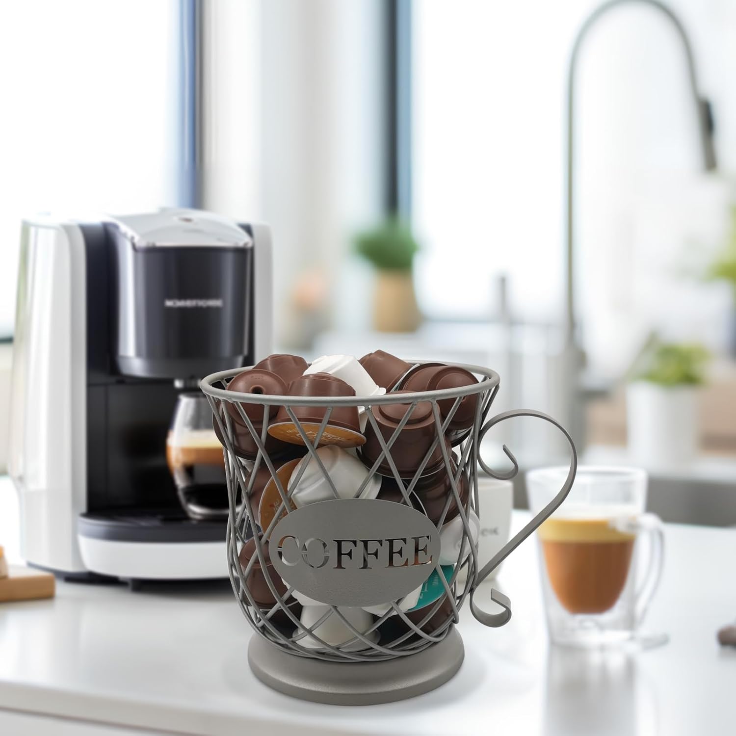 Coffee Pod Storage Basket, Capsule Holder for 35 K Cup Organizer, Bar Countertop Decor - Silver
